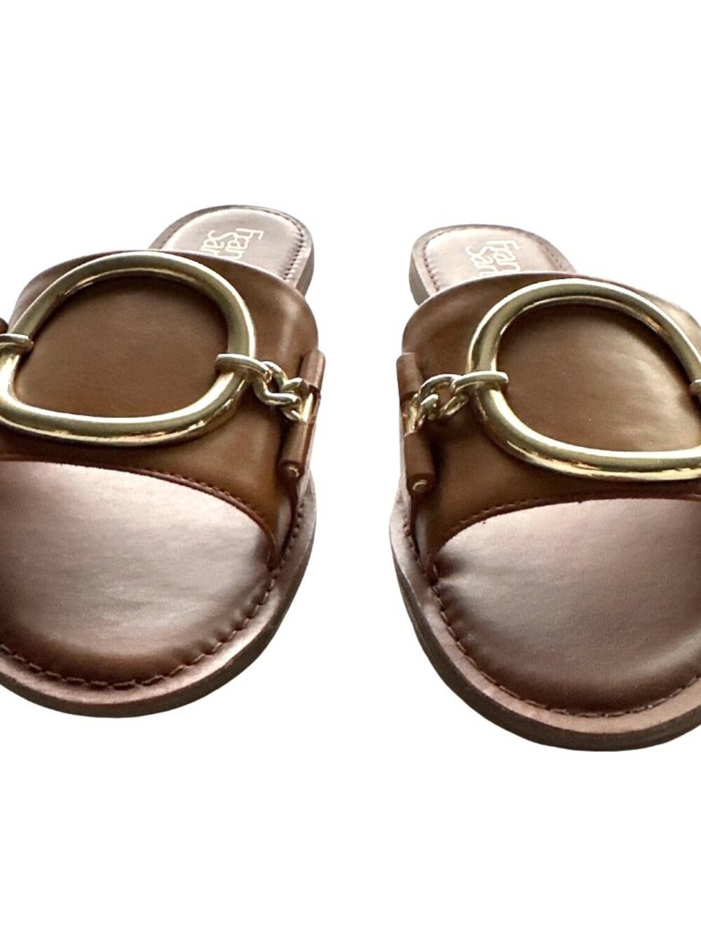 Franco Sarto Brown Faux Leather Slide Sandals NEW Gold Ring Detail JAN Size 8 - Picture 3 of 6